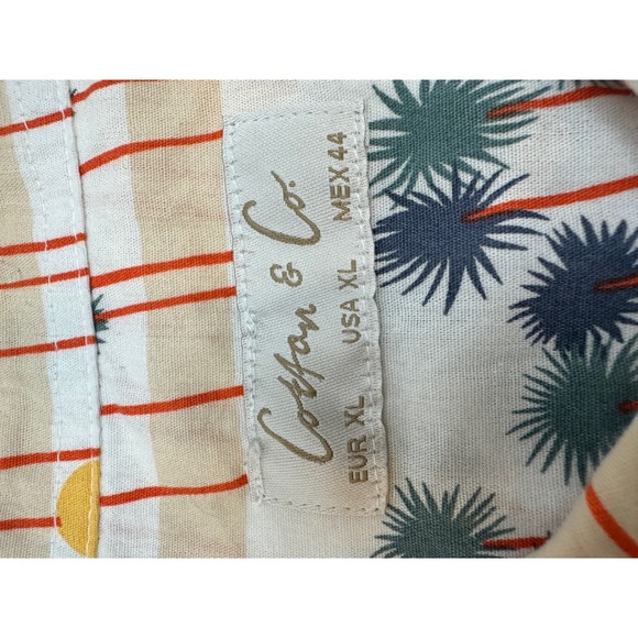Cotton & Co Mens XL Palm Tree Sun Print Button Down Shirt Tropical Short Sleeve - Picture 7 of 8
